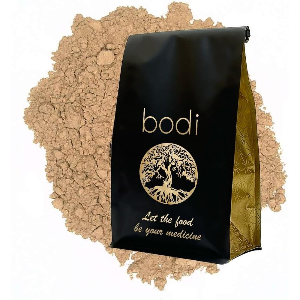 BodiForLife Dong Quai Root Powder front view of black aluminum foil pouch with gold tree logo.