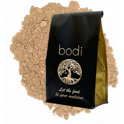 BodiForLife Dong Quai Root Powder front view of black aluminum foil pouch with gold tree logo.