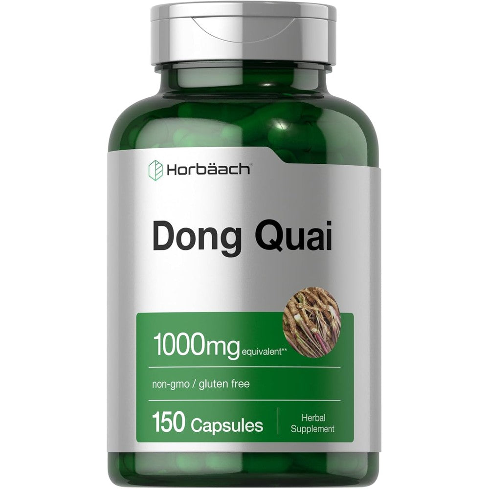 HorbÃ¤ach Dong Quai 150 capsules bottle front view showing product packaging.
