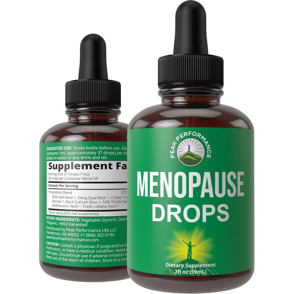 Peak Performance Menopause Symptoms Support 7 in 1 Zero Sugar Liquid Drops front view for herbal menopause relief.