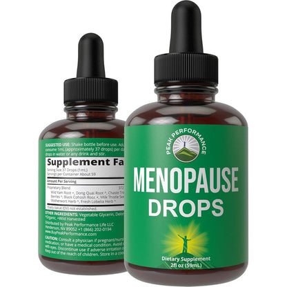 Peak Performance Menopause Symptoms Support 7 in 1 Zero Sugar Liquid Drops front view for herbal menopause relief.
