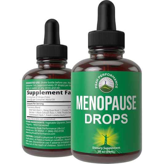 Peak Performance Menopause Symptoms Support 7 in 1 Zero Sugar Liquid Drops front view for herbal menopause relief.