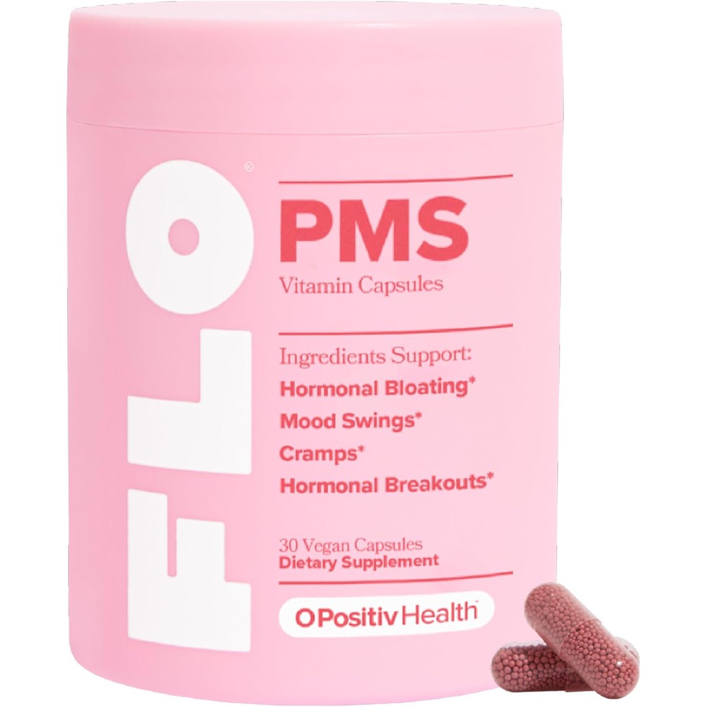 O Positiv FLO PMS Relief Vitamins 30 capsules front view bottle for hormonal balance