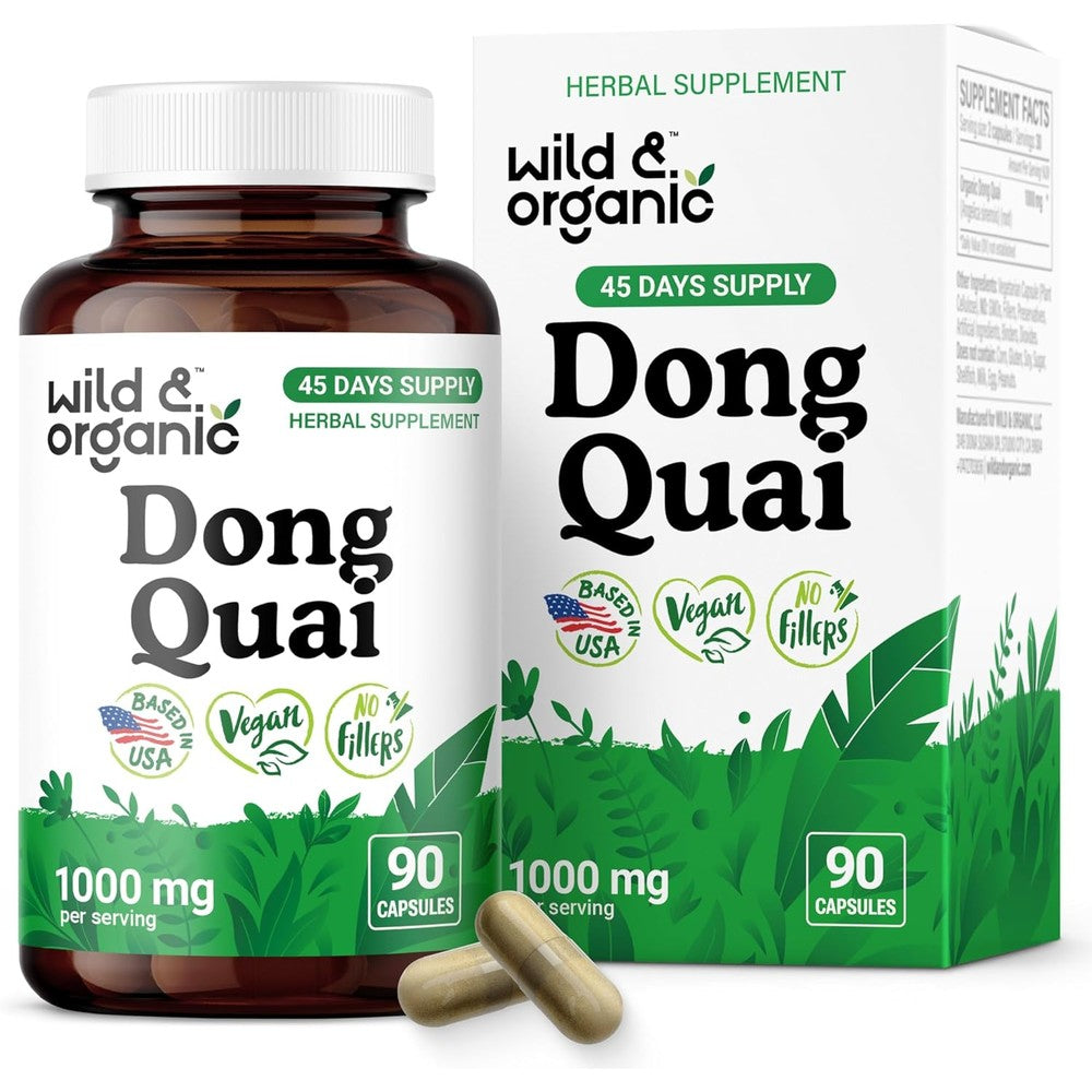 Wild & Organic Dong Quai Capsules front view menopause supplement bottle