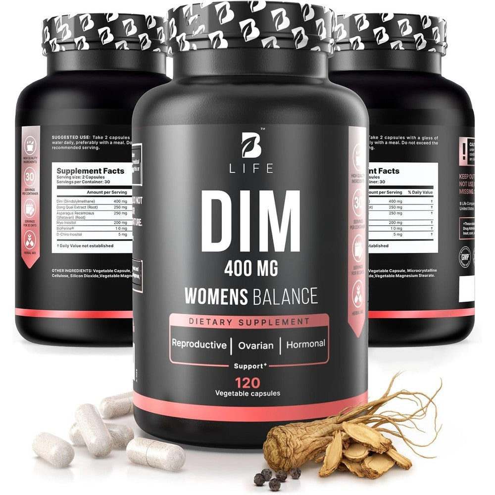 B Life Company DIM 400 milligrams front bottle view for women hormone balance