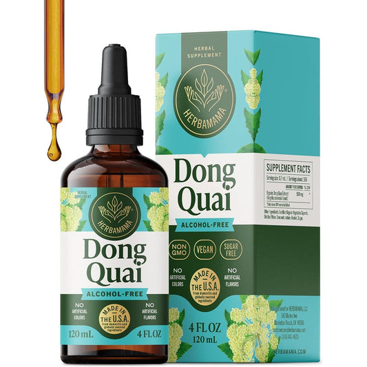 HERBAMAMA Dong Quai supplement for women four fluid ounce front bottle view