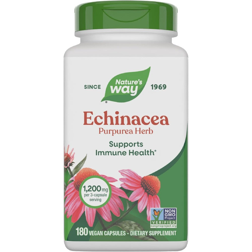 Nature's Way Echinacea Purpurea 180 capsules front bottle view for immune support