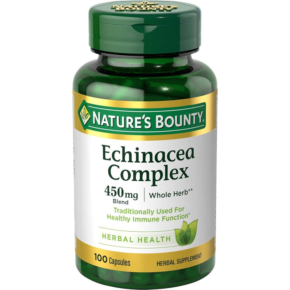 Natures Bounty Echinacea Complex 450 Milligrams 100 Capsules front bottle view