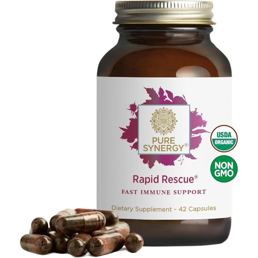 Pure Synergy Rapid Rescue organic immune support supplement bottle front view