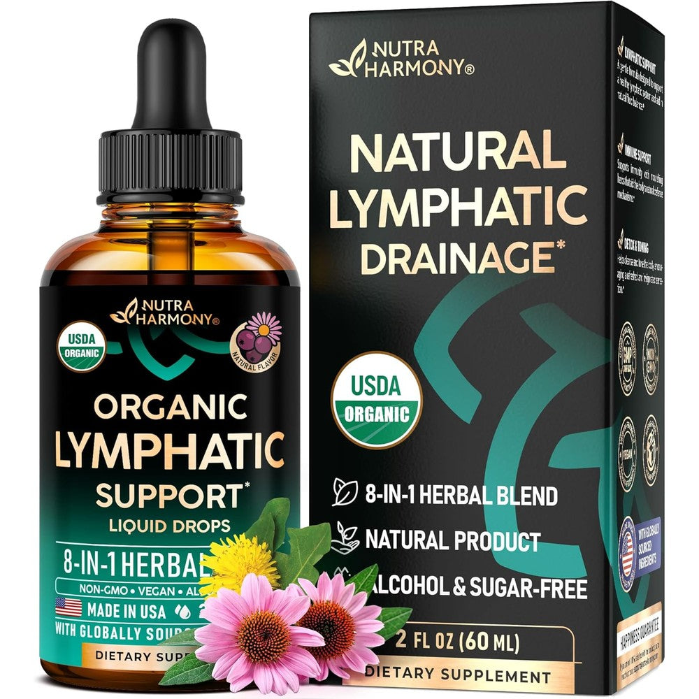Nutraharmony USDA Organic Lymphatic Drainage Immune Support Drops bottle front view