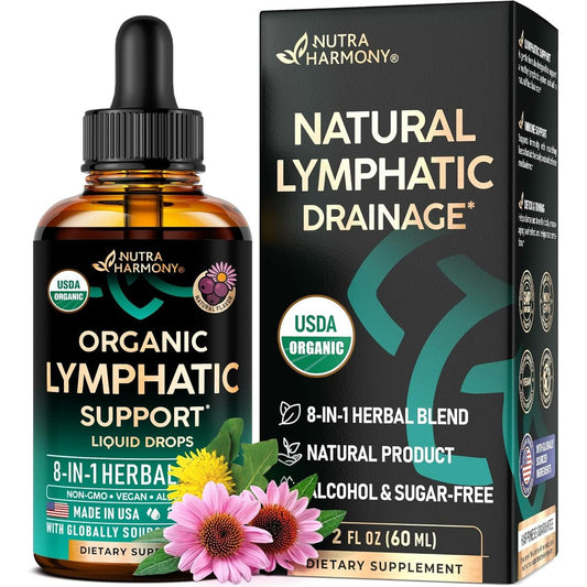 Nutraharmony USDA Organic Lymphatic Drainage Immune Support Drops bottle front view