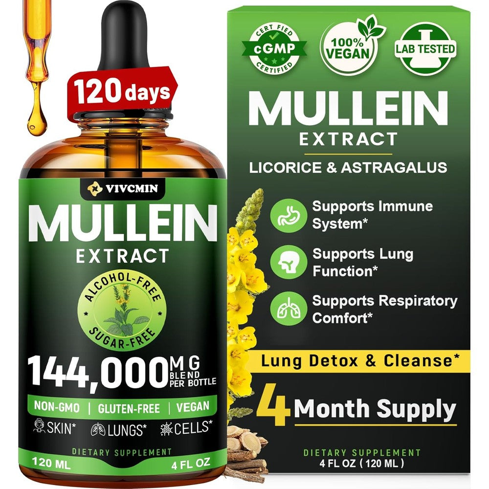 Vivcmin Mullein Drops for Lungs 4 Fluid Ounce bottle front view