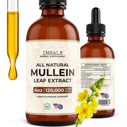 Inhale USDA Organic Mullein Leaf Extract front bottle view