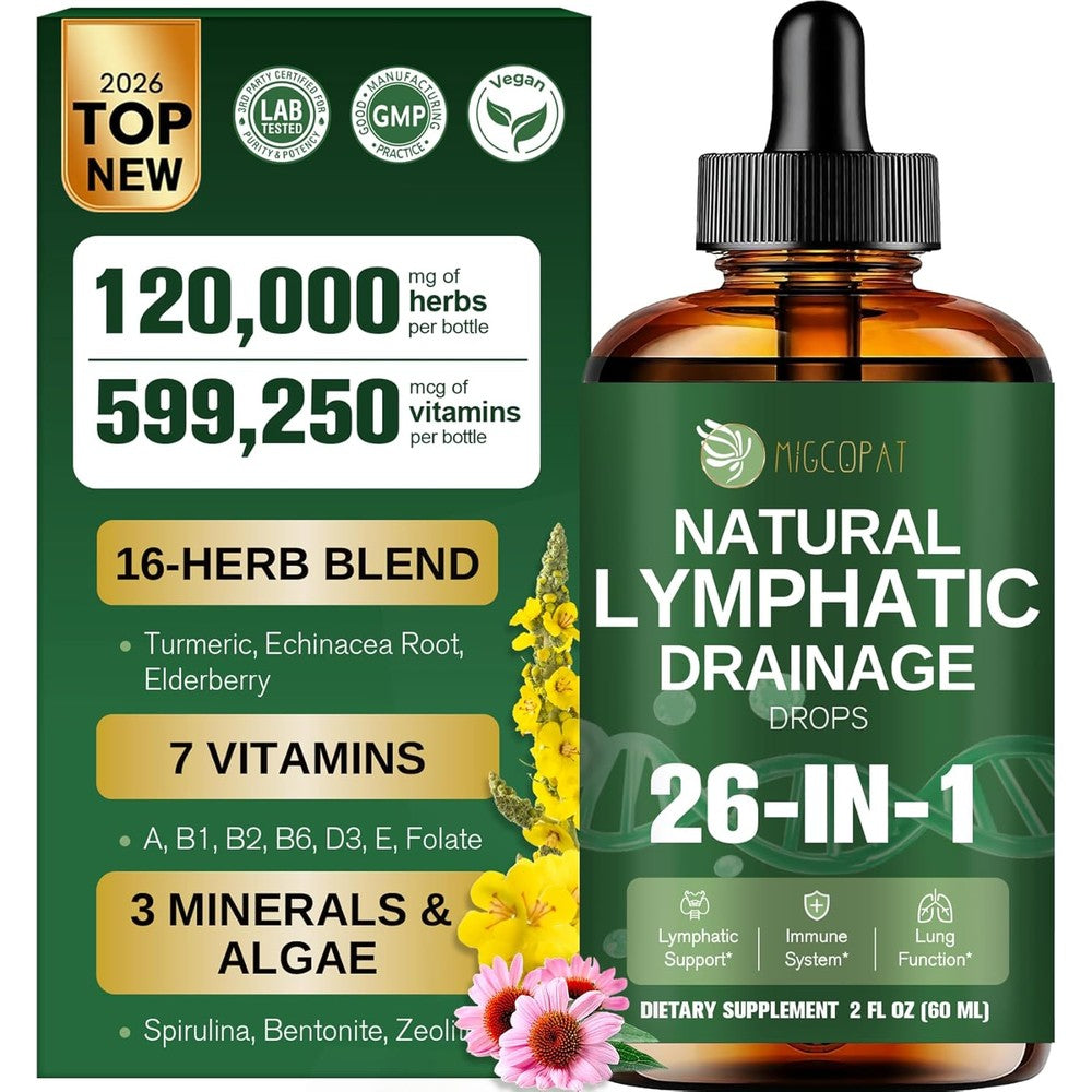 Migcopat 26 in 1 Liposomal Lymphatic Drainage Drops front view bottle