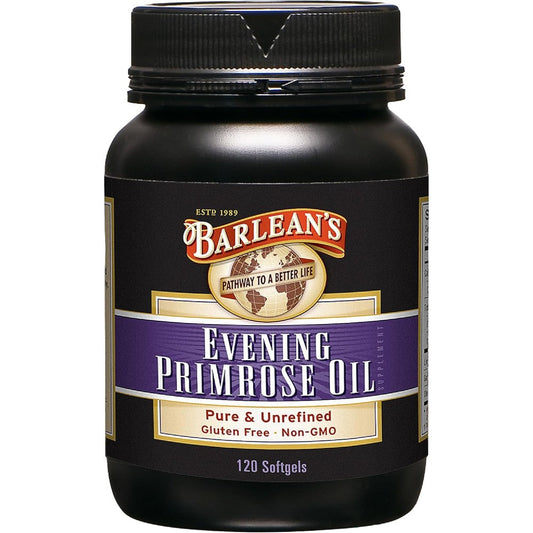 Barlean's Evening Primrose Oil 1300mg 120 Softgels bottle front view for women's wellness.