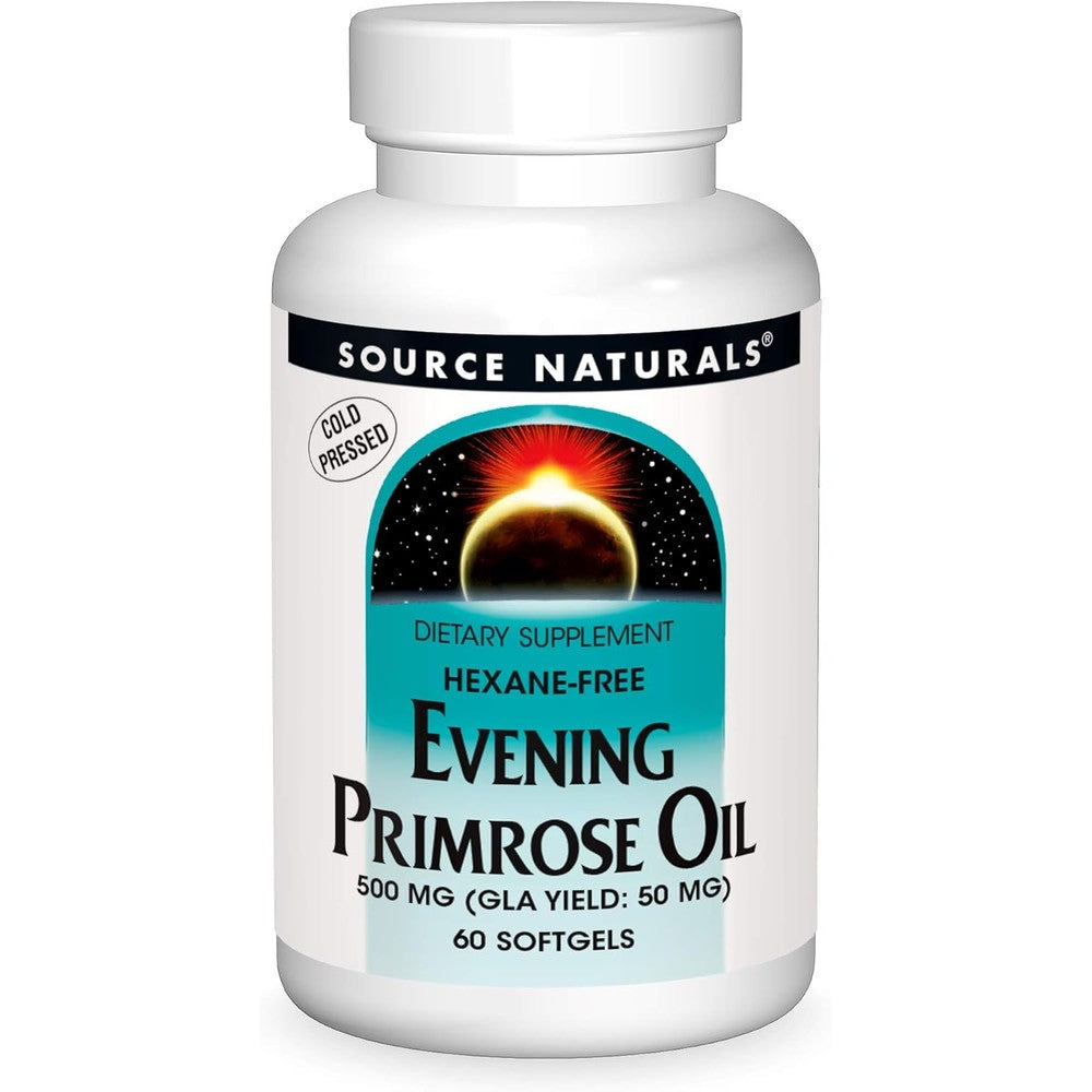 Source Naturals Evening Primrose Oil 500mg 60 softgels front bottle view for women wellness