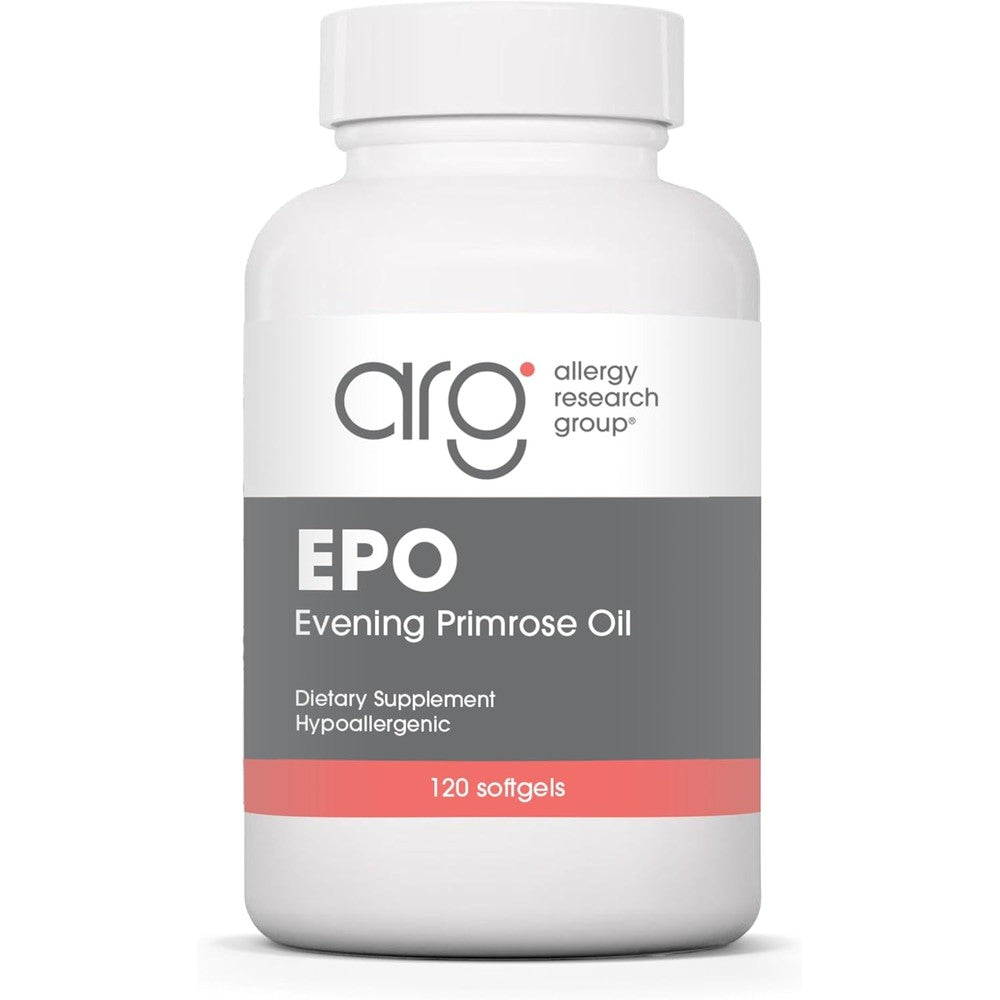 Allergy Research Group Evening Primrose Oil 500mg bottle front view showcasing premium omega-6 supplement