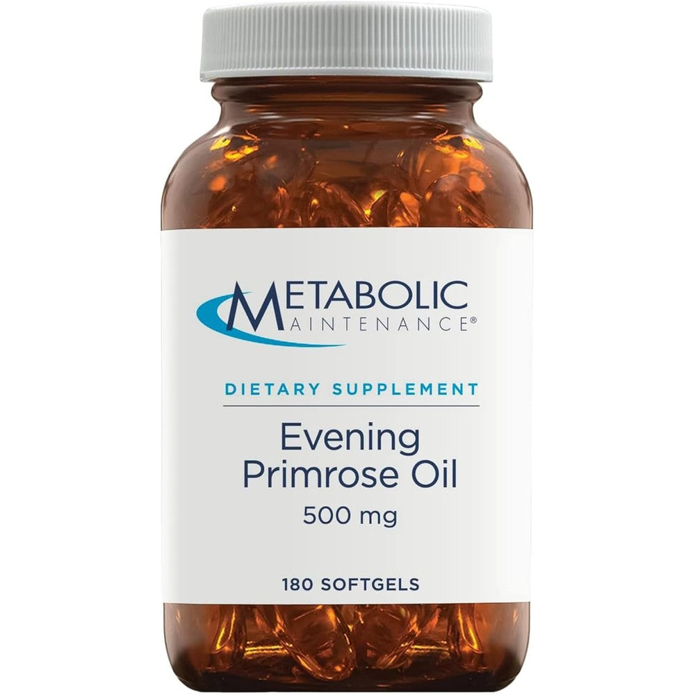 Metabolic Maintenance Evening Primrose Oil 500 Milligrams front view amber glass bottle showing clean supplement label