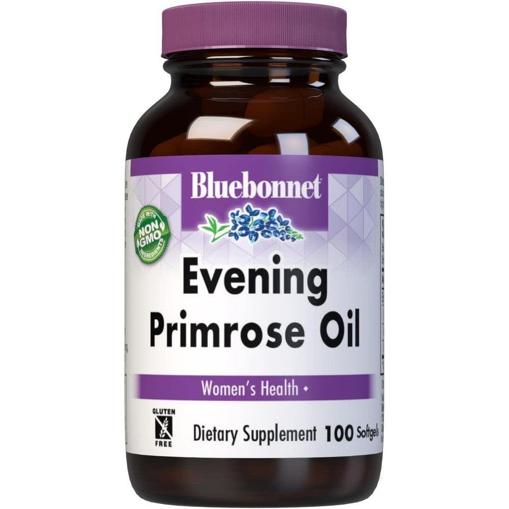 Bluebonnet Nutrition Evening Primrose Oil 500mg 100 softgels bottle front view for women health support