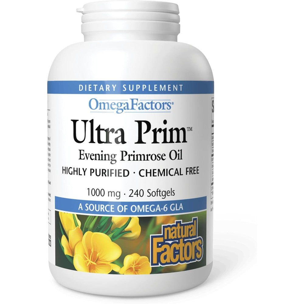 Natural Factors Ultra Prim Evening Primrose Oil 1000mg bottle front view for women health support