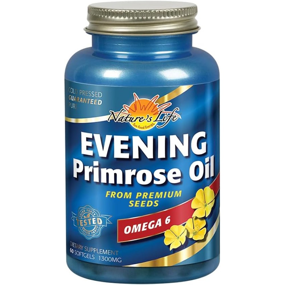 Nature's Life Evening Primrose Oil 1300mg bottle front view for women's hormonal balance