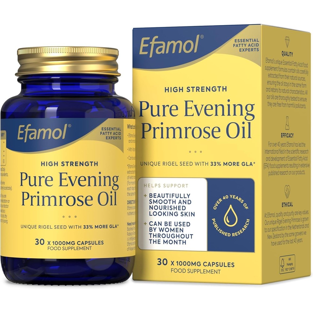 Efamol Evening Primrose Oil 1000mg front bottle packaging for women's health