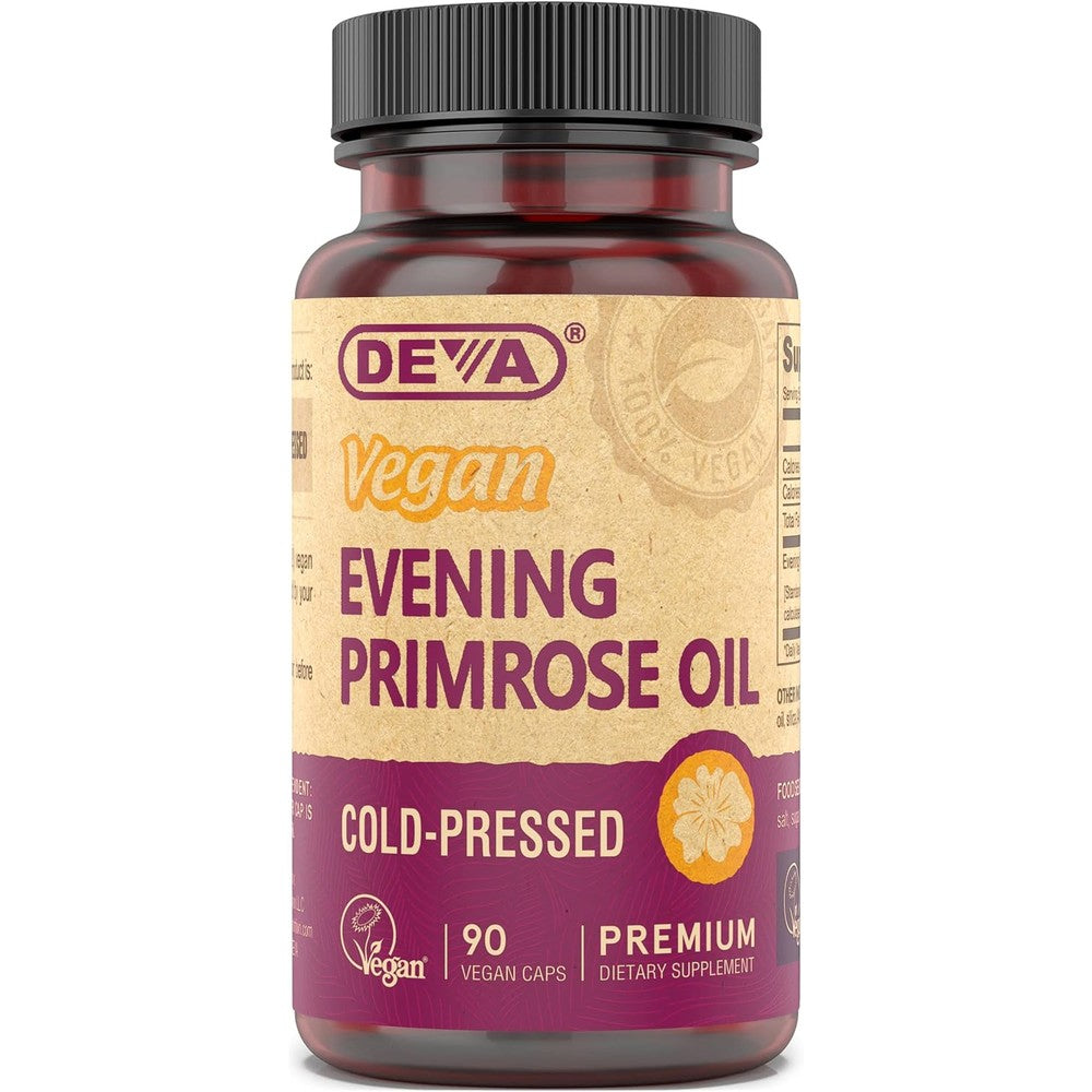 DEVA Vegan Evening Primrose Oil 500mg front view bottle for premium plant based supplements in India