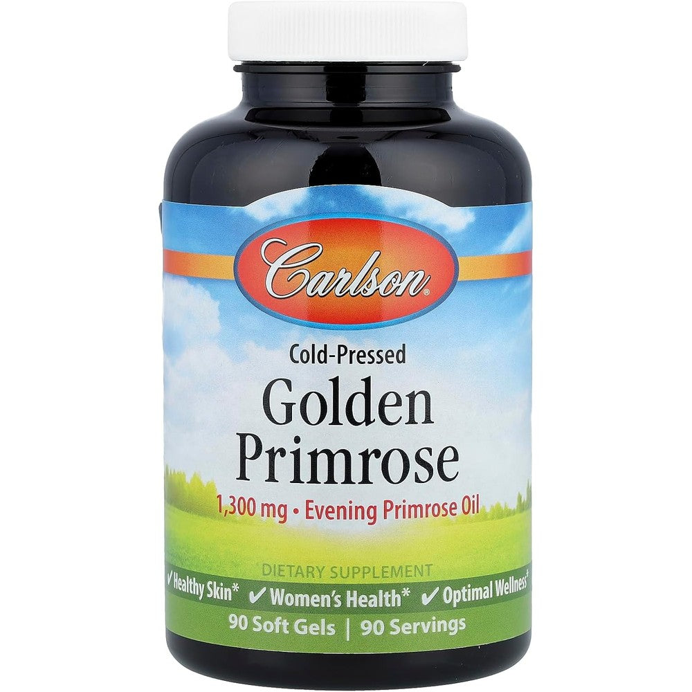 Carlson Golden Primrose 1300mg 90 softgels bottle front view premium imported dietary supplement for women