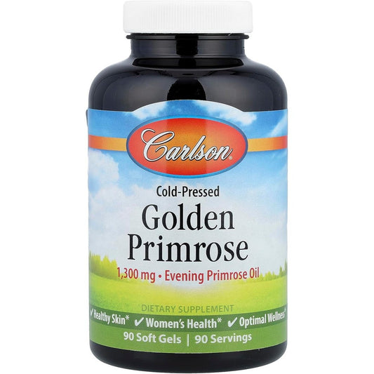 Carlson Golden Primrose 1300mg 90 softgels bottle front view premium imported dietary supplement for women
