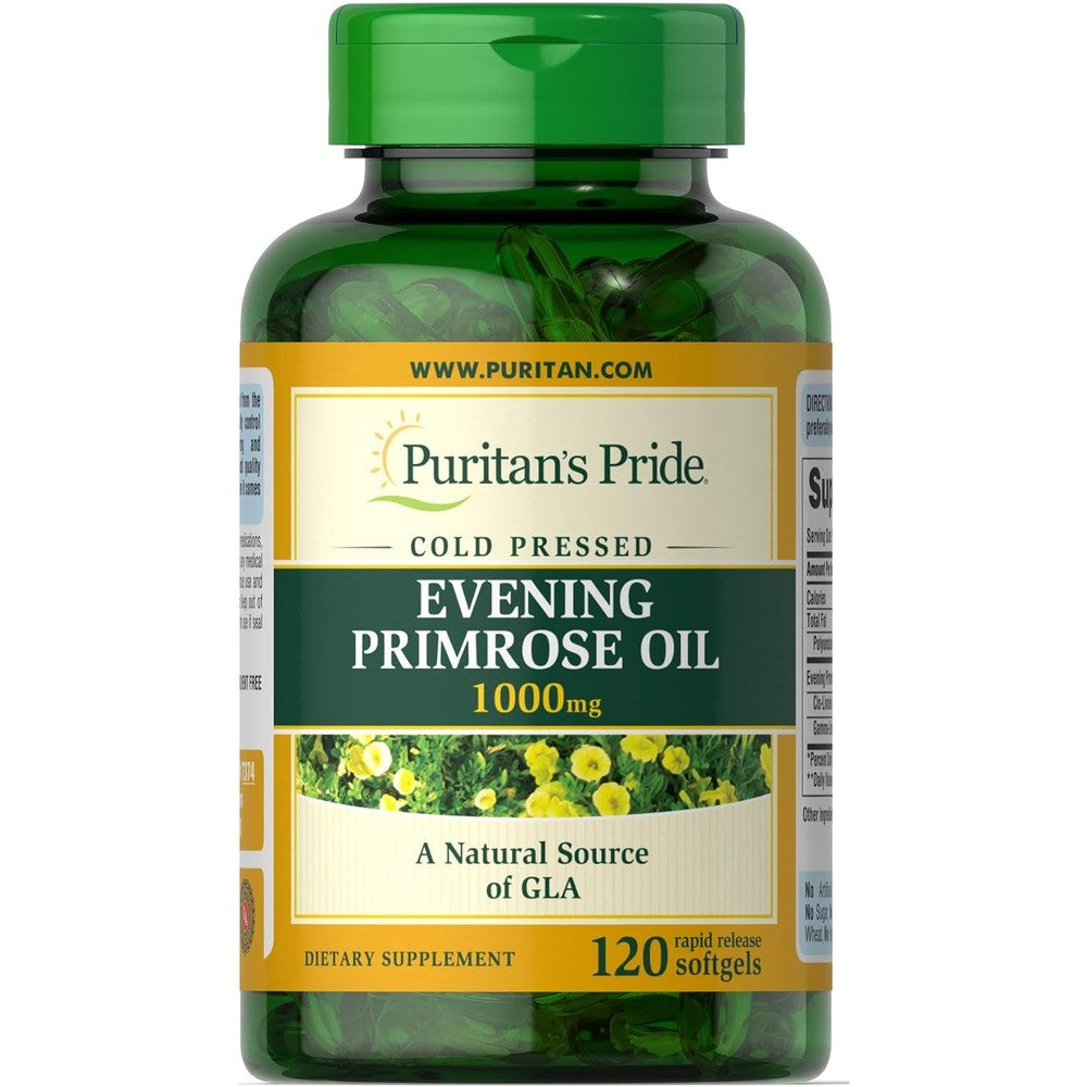 Puritan's Pride Evening Primrose Oil 1000 Milligrams 120 softgels bottle front view