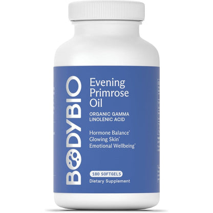 BodyBio Evening Primrose Oil one hundred and eighty softgels bottle front view