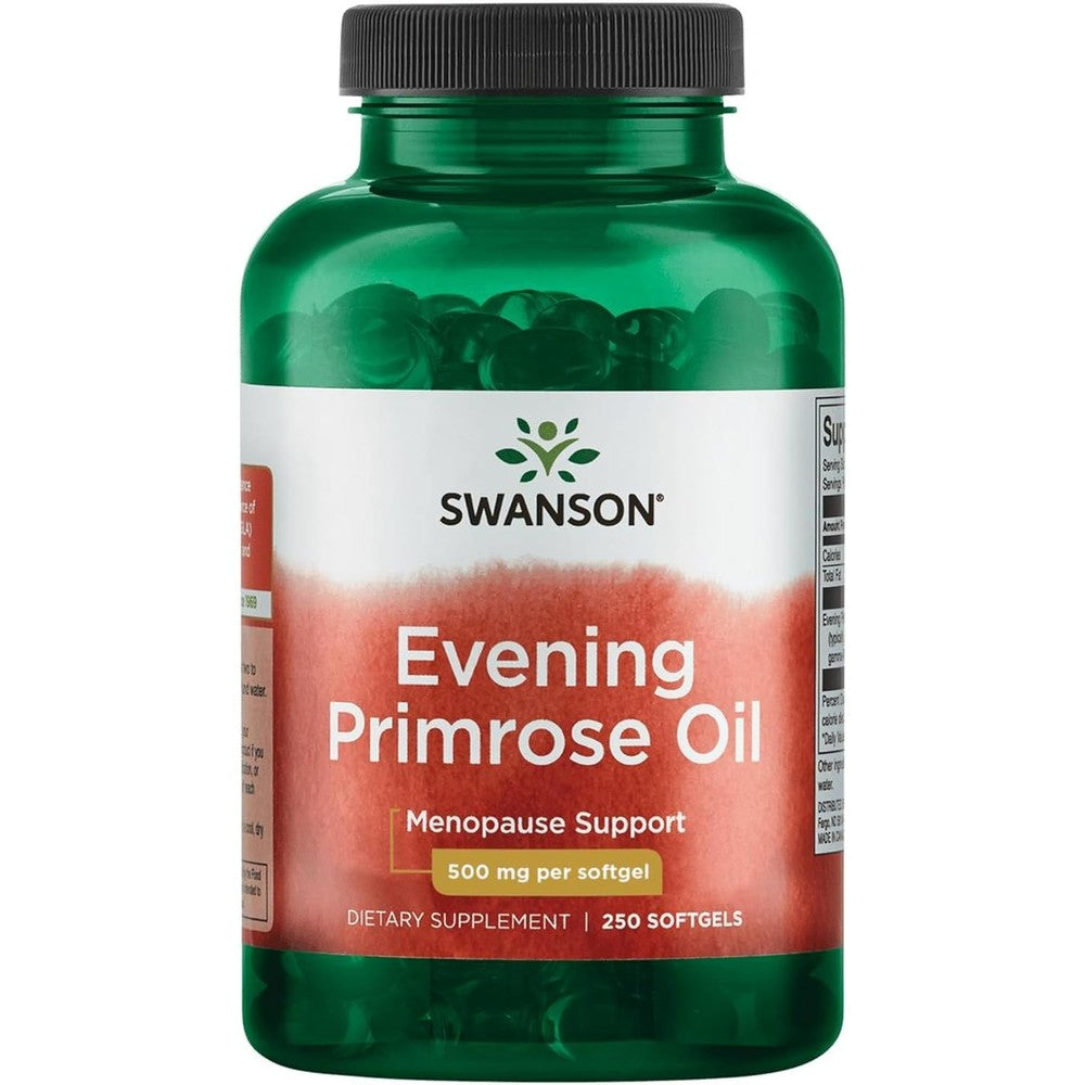 Swanson Evening Primrose Oil 500 Milligrams 250 Softgels bottle front view for hormonal support