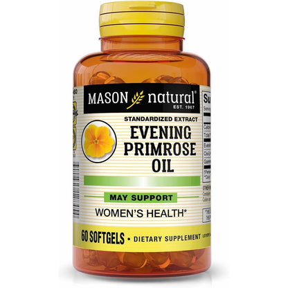 Mason Natural Evening Primrose Oil 1000mg bottle front view showing product benefits for women.