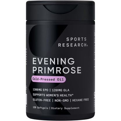 Sports Research Evening Primrose Oil 1300mg bottle front view showing 120 liquid softgels label