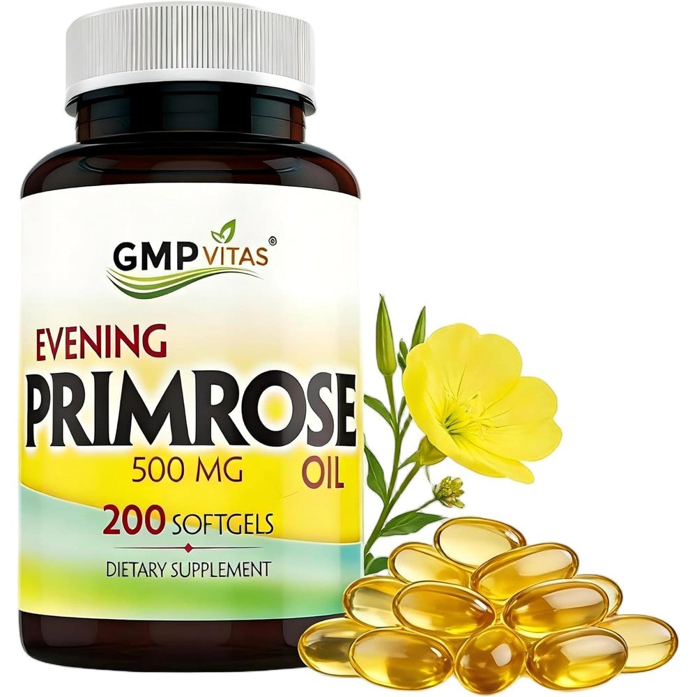 GMP Vitas evening primrose oil 500 milligrams 200 softgels bottle front view