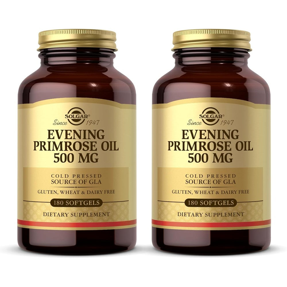 Solgar Evening Primrose Oil 500mg front view bottle packaging for women healthcare.