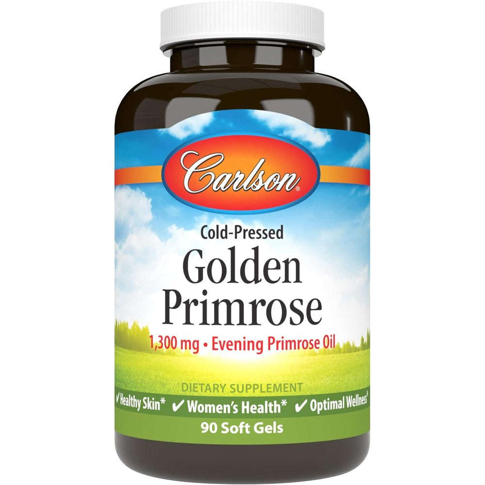 Carlson Golden Primrose 1300mg softgels front view bottle for women health