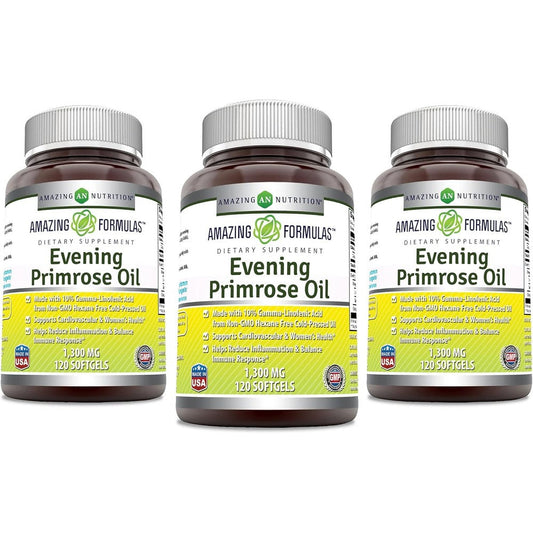Amazing Nutrition Amazing Formulas Evening Primrose Oil 1300mg front view bottle packaging for women hormonal wellness