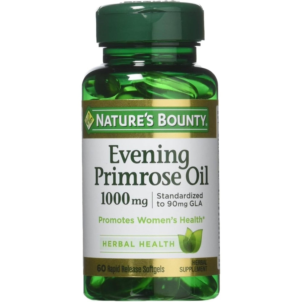 Nature's Bounty Evening Primrose Oil 1000 Milligrams Pack of 3 front view showing supplement bottles for women's health support.