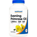 Nutricost Evening Primrose Oil 1300 Milligrams 120 Softgels front bottle view for women health.