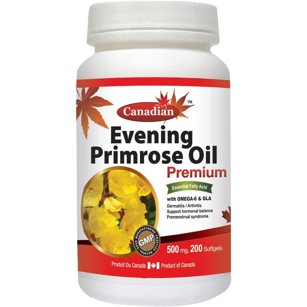 Nutridom Evening Primrose Oil 500 Milligrams bottle front view showcasing authentic hormone support supplement.