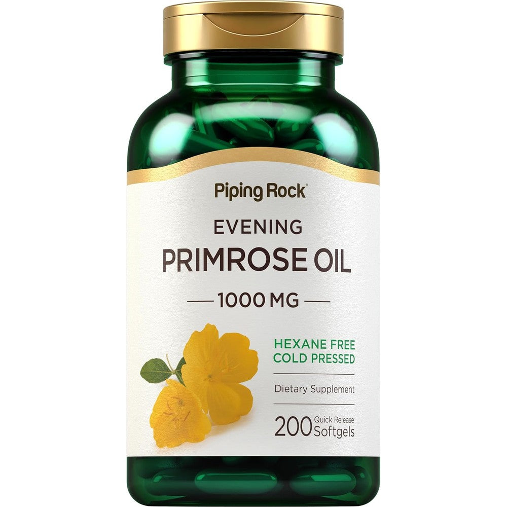 Piping Rock Evening Primrose Oil 1000mg 200 softgels front view for women health supplement