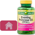 Spring Valley Evening Primrose Oil 1000mg 75 softgels bottle front view showcasing womens health supplement labels.