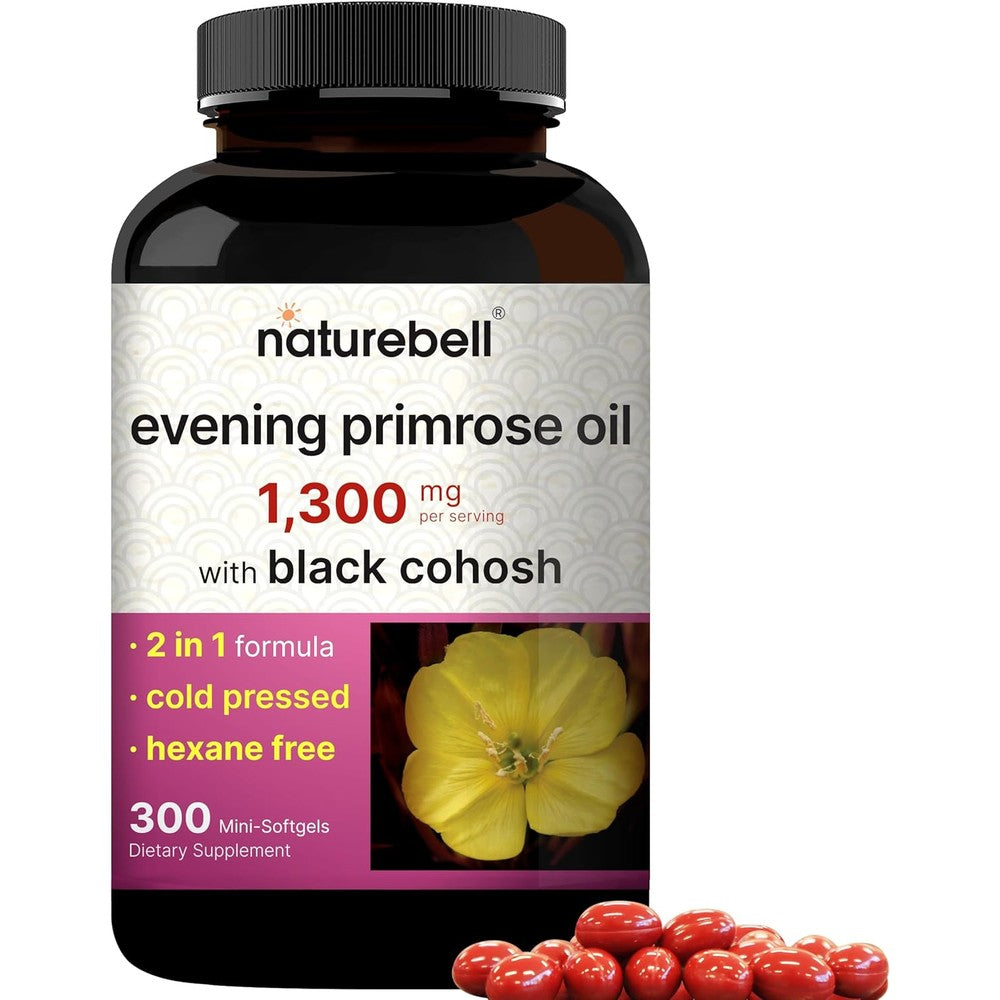 NatureBell Evening Primrose Oil with Black Cohosh bottle front view for women health support