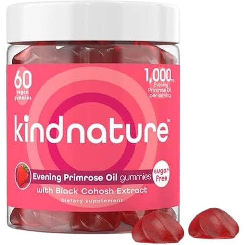 Kindnature evening primrose oil gummies front view of 60 count bottle for women