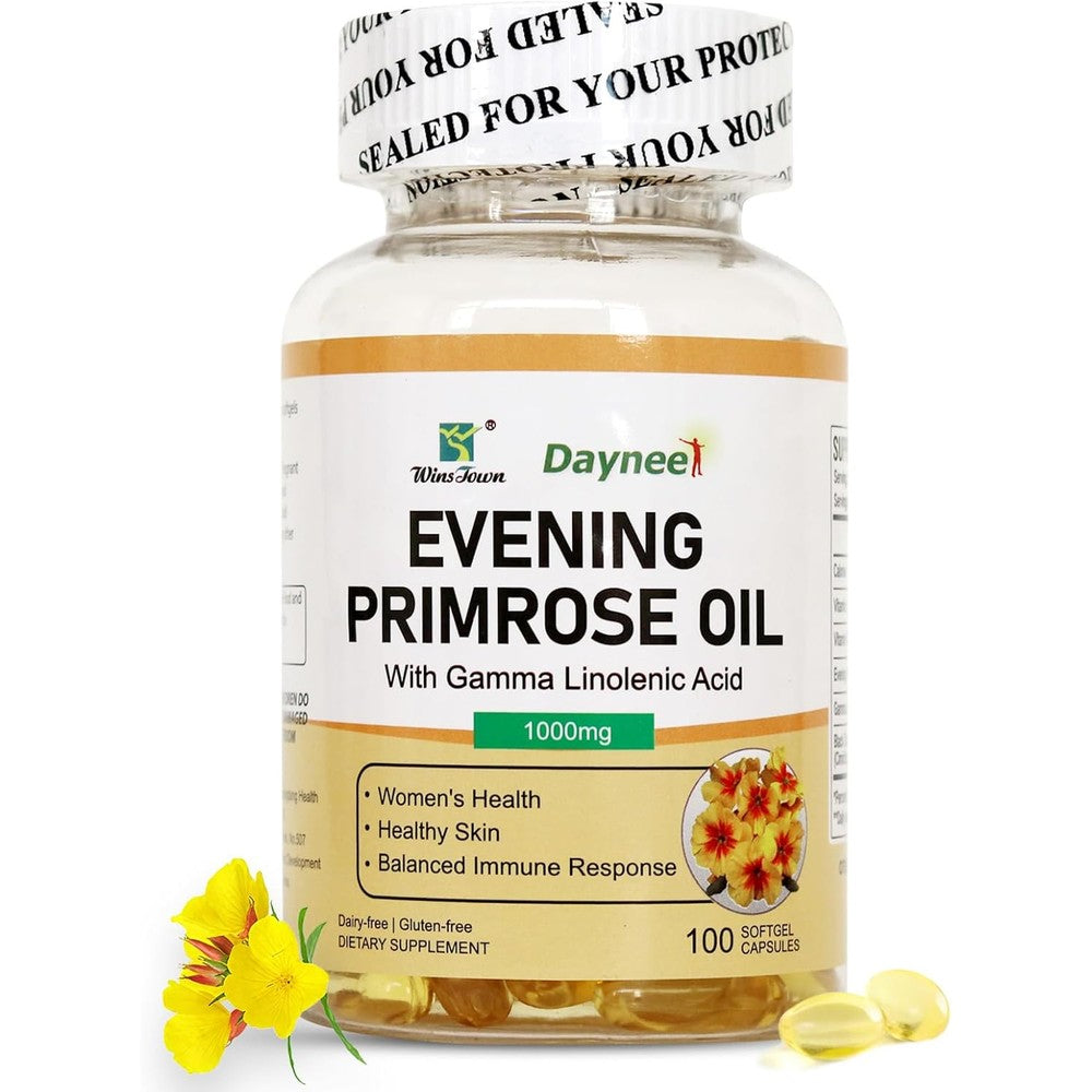 Wins Town Evening Primrose Oil 1000mg 100 softgels front bottle view