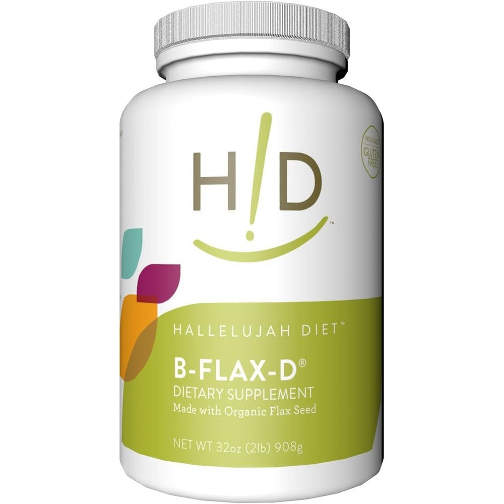 Hallelujah Diet B-Flax-D Organic Flax Seed Powder 32 Ounce front label view showing premium dietary fiber supplement