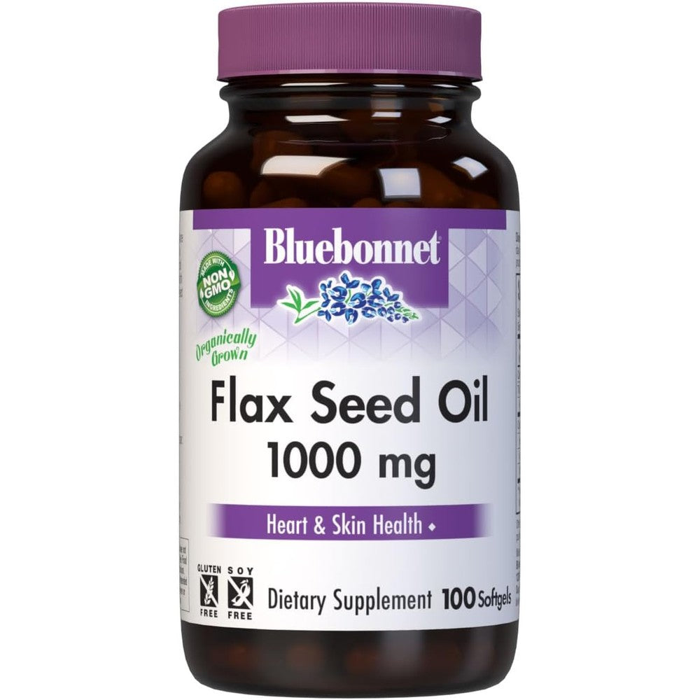 Bluebonnet Nutrition Organic Flaxseed Oil 1000 mg 100 Softgels bottle front view