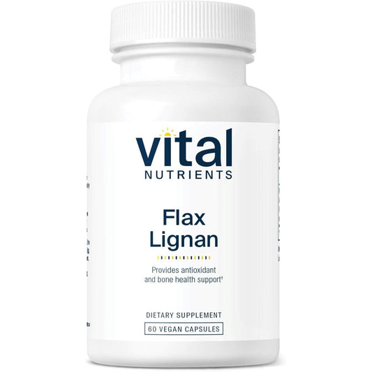 Vital Nutrients Flax Lignan SDG 60 vegetarian capsules front bottle view for breast health