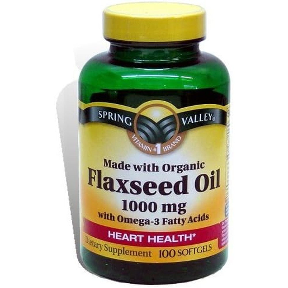 Spring Valley Organic Flaxseed Oil 1000 Milligram heart health dietary supplement bottle front view